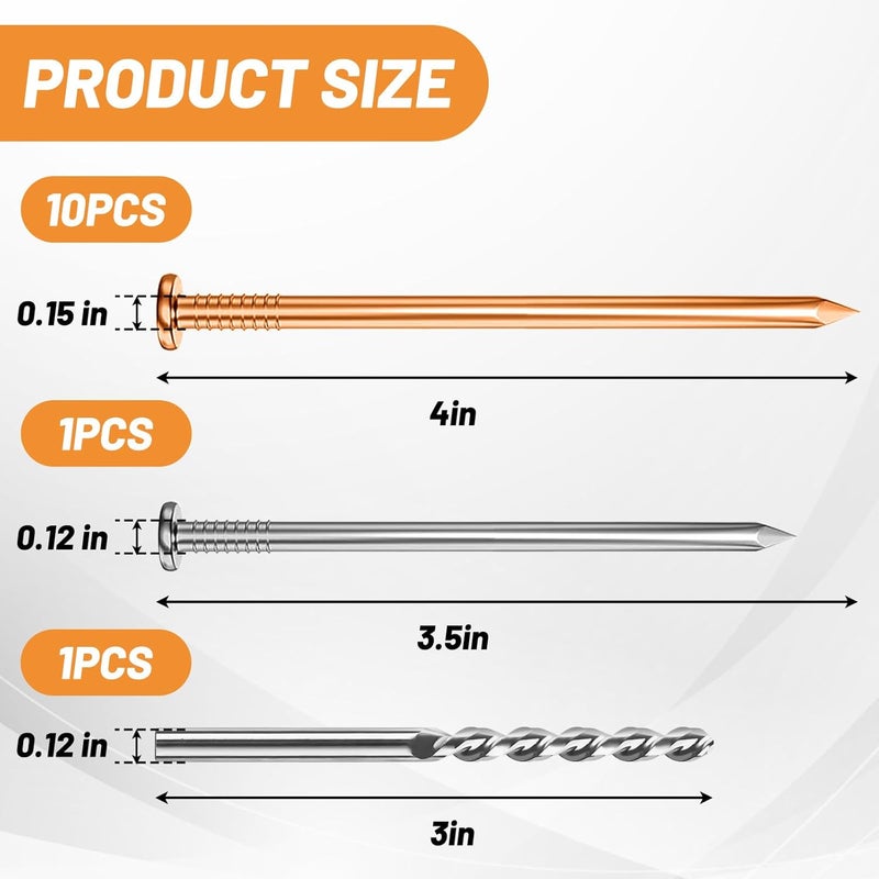 UCandy 4" Copper Nails for Killing Trees Stump Root, 10 pack Copper Nails with Drill, Stump Removal Spikes Hardware Nails for Trees - Image 2